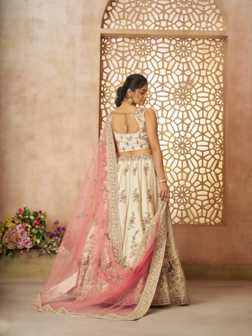Vardan Ethnic Elegant White Zari Silk Designer Lehenga Choli - Image 4