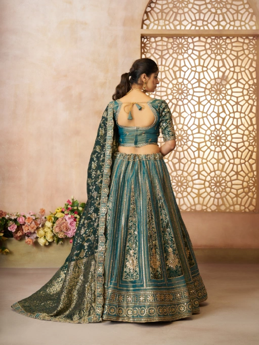 Vardan Ethnic Green Tissue Zari Work Designer Wedding Lehenga - Image 3