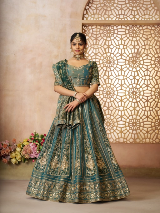 Vardan Ethnic Green Tissue Zari Work Designer Wedding Lehenga