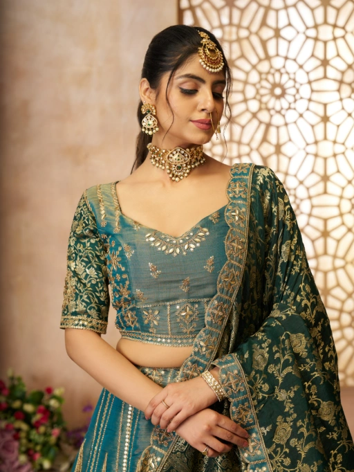 Vardan Ethnic Green Tissue Zari Work Designer Wedding Lehenga - Image 2