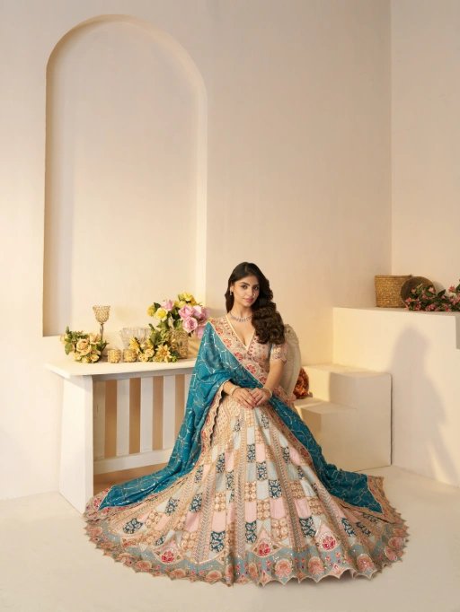 Vardan Ethnic Multi-Pastel Powder Blue Party Wear Lehenga - Image 4
