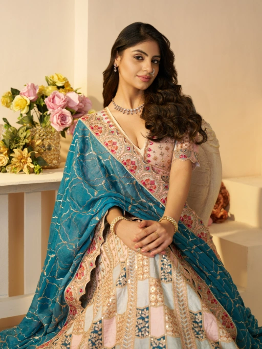 Vardan Ethnic Multi-Pastel Powder Blue Party Wear Lehenga - Image 2
