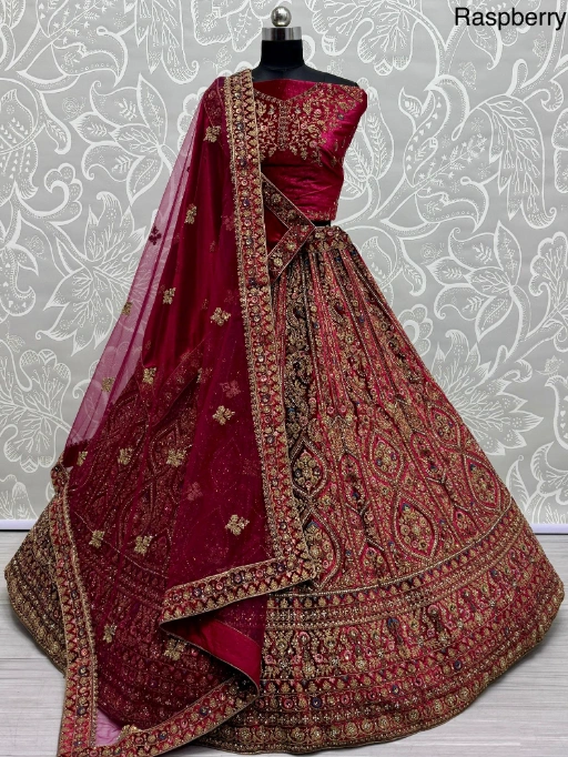 Vardan Raspberry Color Designer Velvet Bridal Lehenga Choli