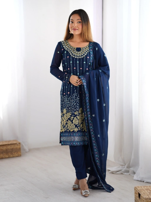 Vardan SP-21 Faux Georgette Mirror Work Designer Readymade Suit