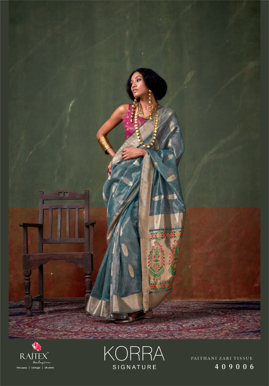 Raj Tex Korra Signature Paithani Zari Tissue Sarees Wholesale Catalog - Image 6