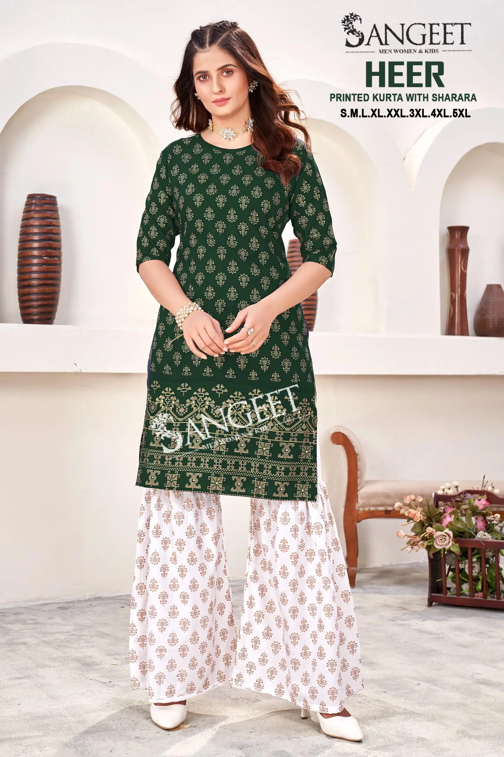 HEER Rayon Wholesale Gold Print Sharara Palazzo Suits Catalog - Image 7