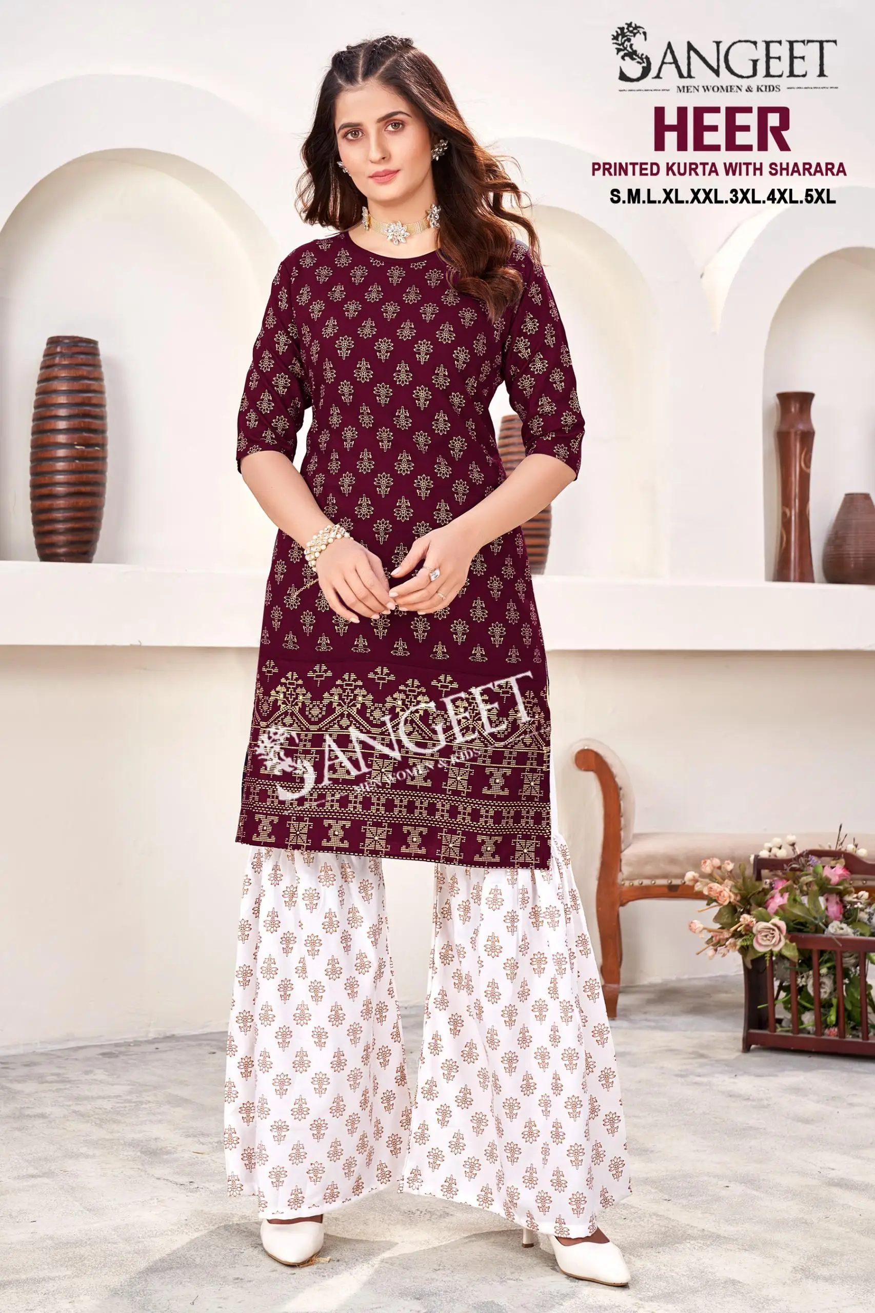 HEER Rayon Wholesale Gold Print Sharara Palazzo Suits Catalog - Image 4