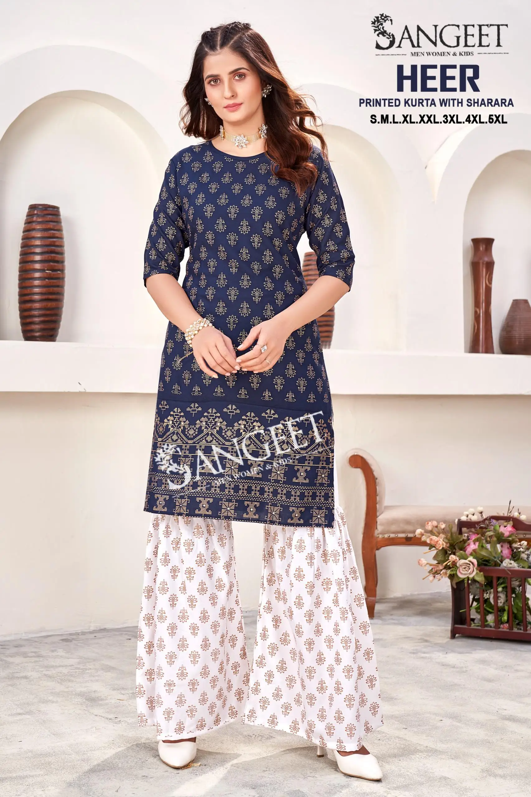 HEER Rayon Wholesale Gold Print Sharara Palazzo Suits Catalog - Image 6
