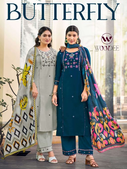 Woodee Butterfly Rayon Wholesale Readymade Kurti With Bottom Dupatta Catalog C
