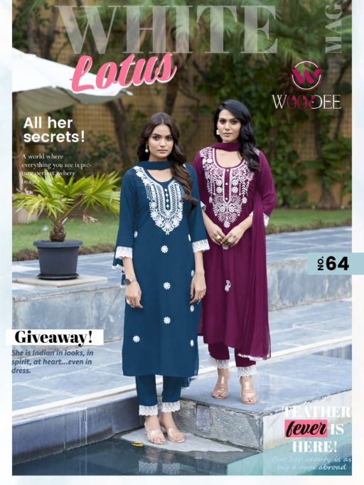 Woodee White Lotus Wholesale Rayon Kurti With Bottom Dupatta