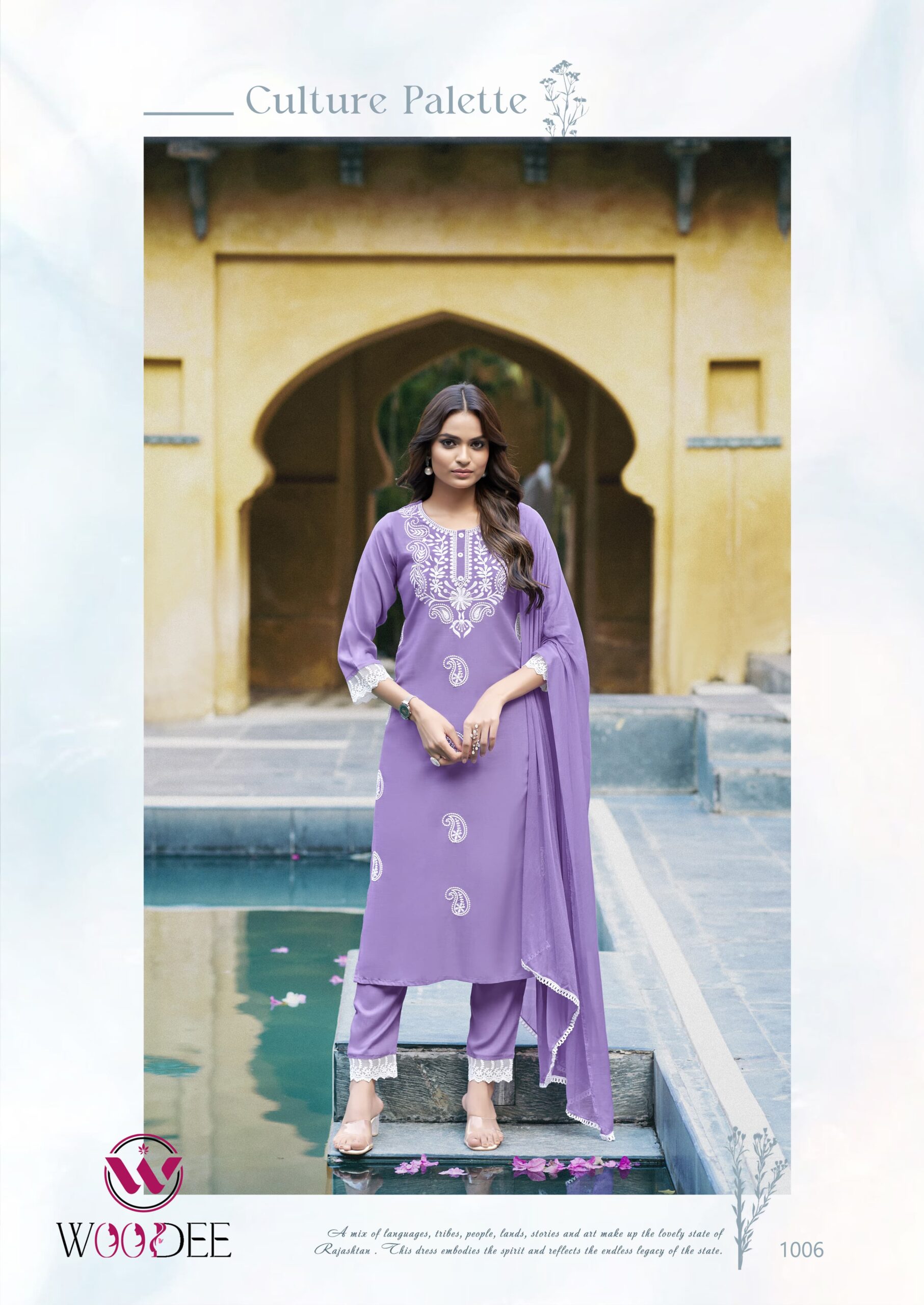 Woodee White Lotus Wholesale Rayon Slub Kurti with Bottom Dupatta — Wholesale Kurtis, Woodee wholesale from Surat - Gallery Image 4