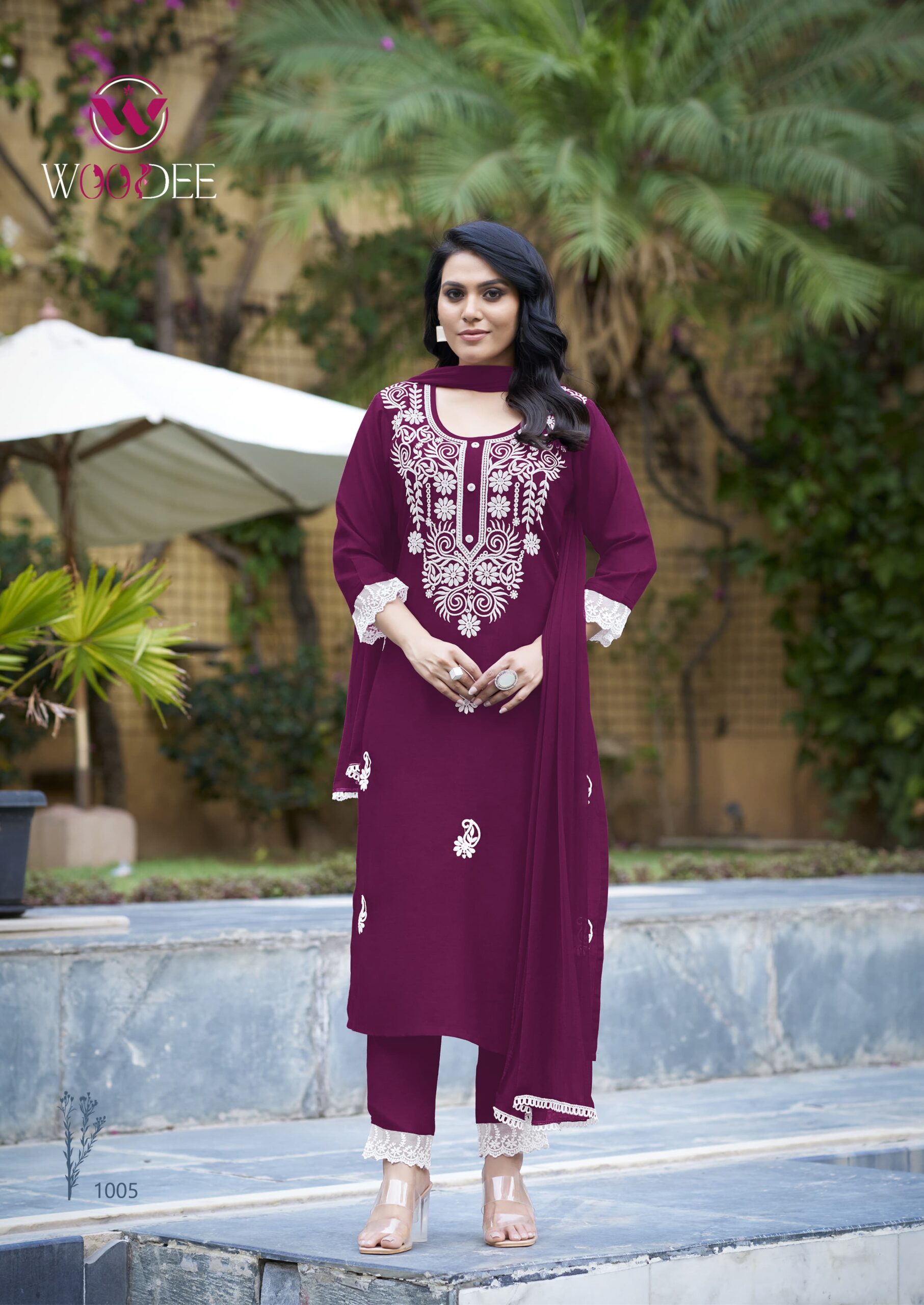 Woodee White Lotus Wholesale Rayon Slub Kurti with Bottom Dupatta — Wholesale Kurtis, Woodee wholesale from Surat - Gallery Image 6