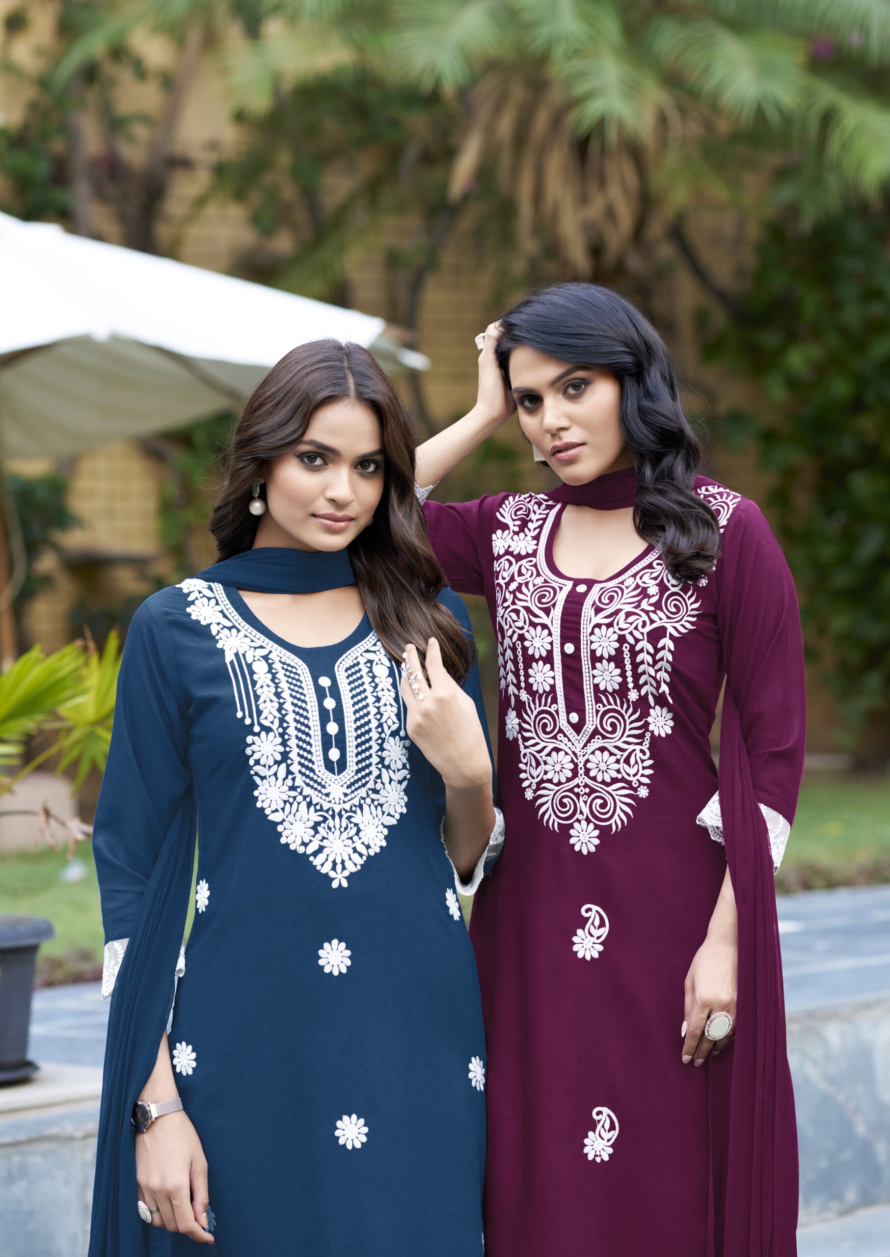 Woodee White Lotus Wholesale Rayon Slub Kurti with Bottom Dupatta — Wholesale Kurtis, Woodee wholesale from Surat - Gallery Image 2