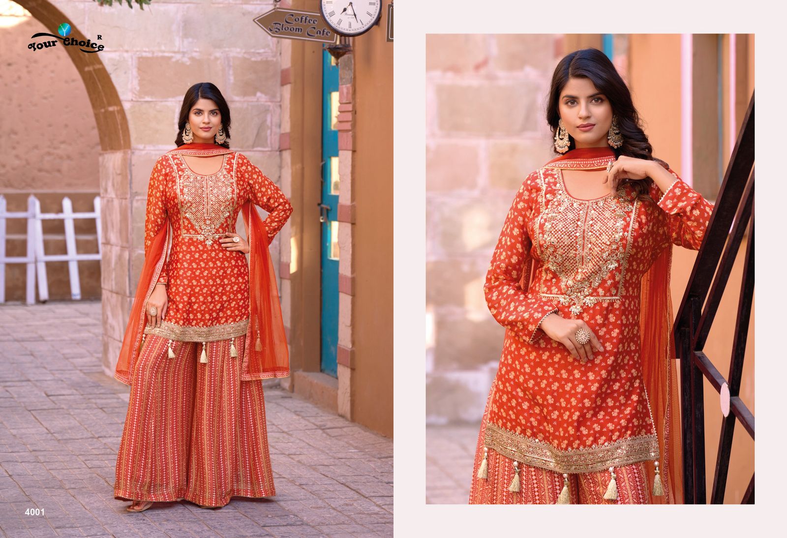 Your Choice Ginni 4 Heavy Chinon Sharara Suit Catalog - Image 7