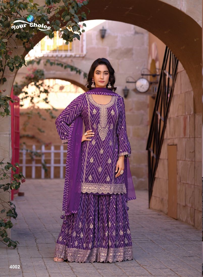 Your Choice Ginni 4 Heavy Chinon Sharara Suit Catalog - Image 5