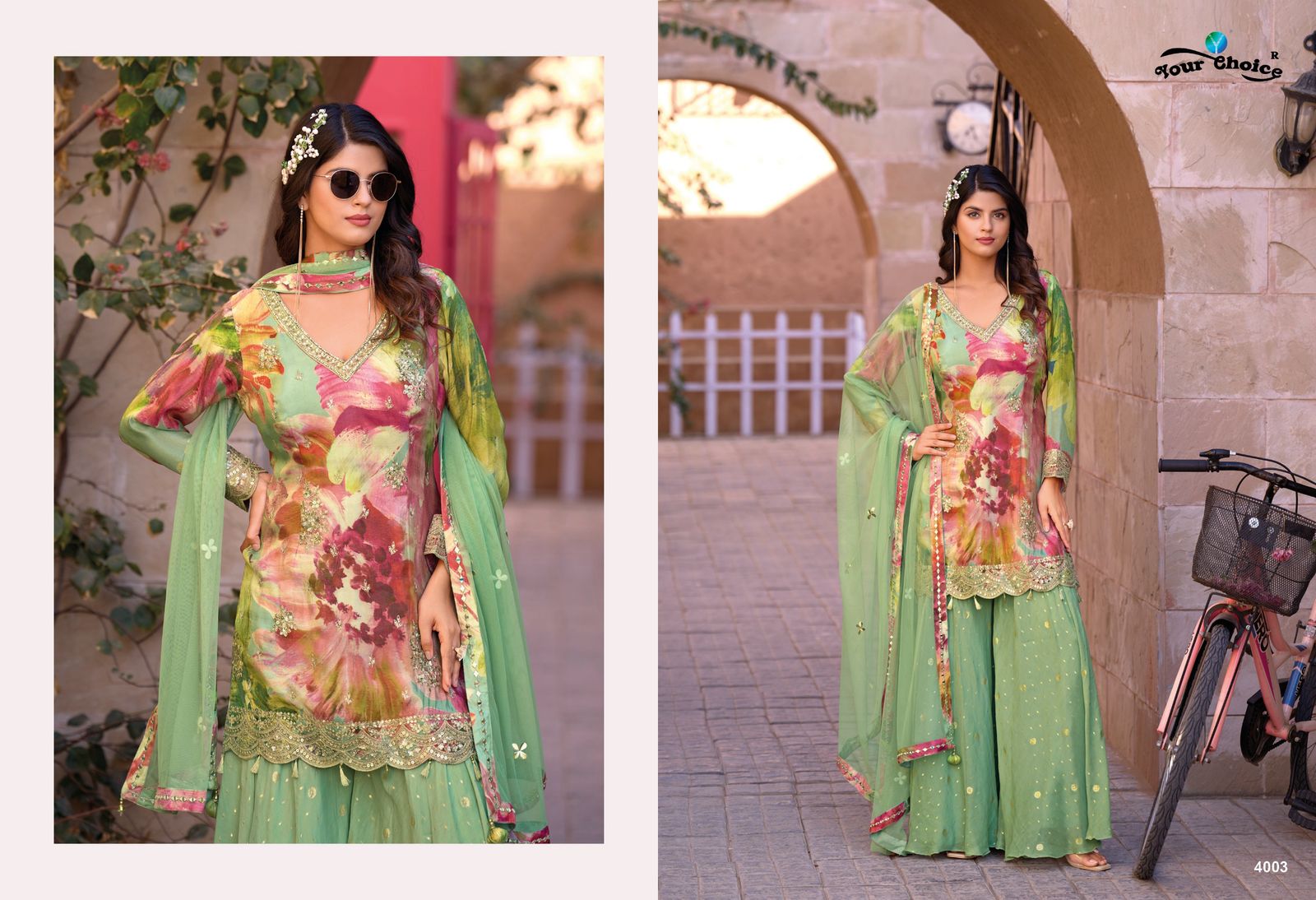 Your Choice Ginni 4 Heavy Chinon Sharara Suit Catalog - Image 2