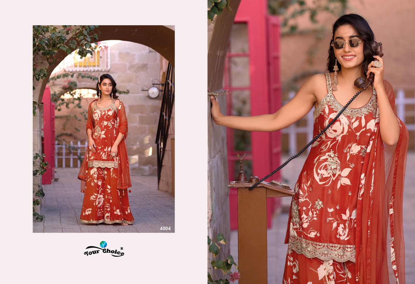 Your Choice Ginni 4 Heavy Chinon Sharara Suit Catalog - Image 3