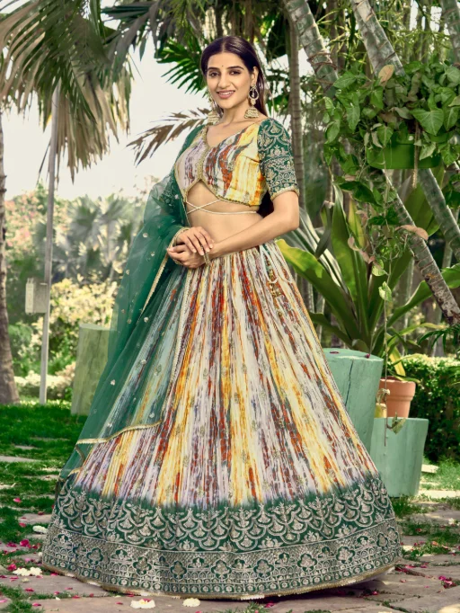 Zeel 5051-Green Chinon Silk Reception Wear Lehenga - Image 2