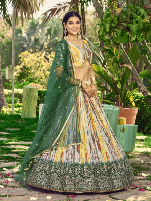 Zeel 5051-Green Chinon Silk Reception Wear Lehenga ,Zeel Reception Lehenga 5051-Green Chinon Silk Zari Sequin Lehenga Wholesale Semi-Stitched Lehenga Choli Green Reception Wear Lehenga Set