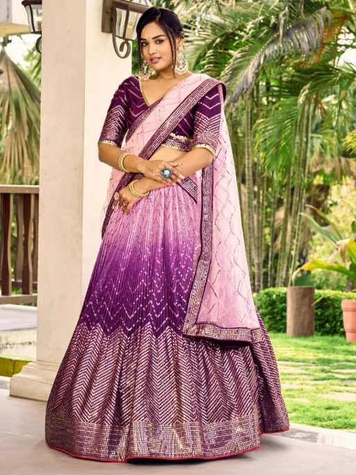 Zeel 5057-Purple Art Silk Reception Wear Lehenga