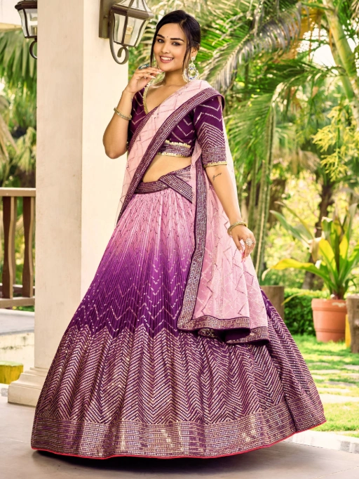 Zeel 5057-Purple Art Silk Reception Wear Lehenga - Image 5