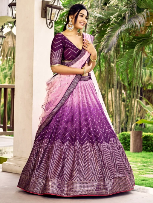 Zeel 5057-Purple Art Silk Reception Wear Lehenga - Image 2