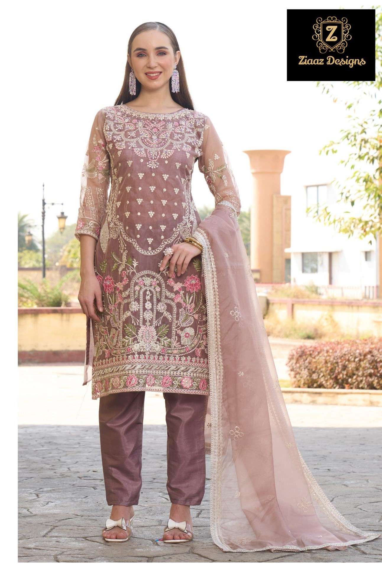 Ziaaz Designs 777 Embroidered Wholesale Organza Pakistani Suit