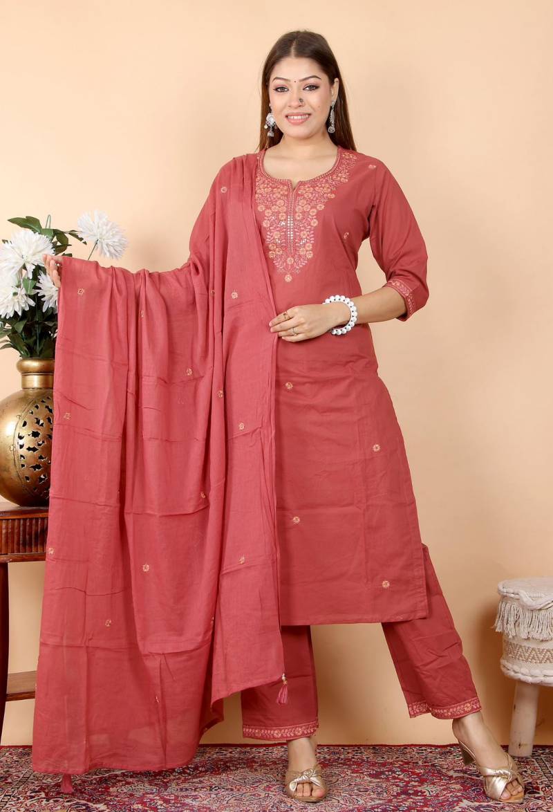 Naisha K 64 Neck Embroidered Work Kurti Bottom With Dupatta Catalog - Image 3