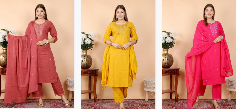 Naisha K 64 Neck Embroidered Work Kurti Bottom With Dupatta Catalog - Image 4