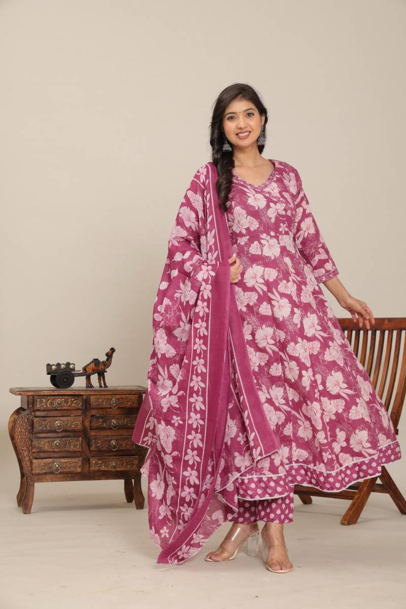 Jaipuri Flaired 01 Cotton Kurti Bottom With Dupatta Set - Image 3