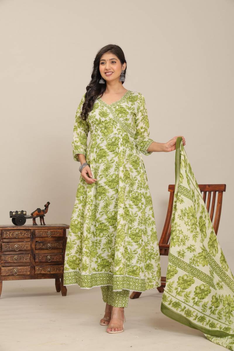 Jaipuri Flaired 01 Cotton Kurti Bottom With Dupatta Set - Image 2