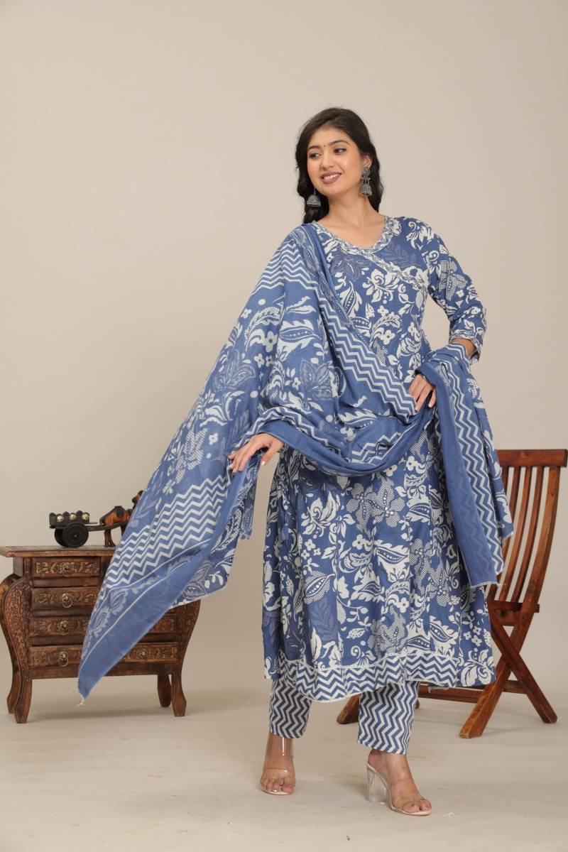 Jaipuri Flaired 01 Cotton Kurti Bottom With Dupatta Set - Image 10