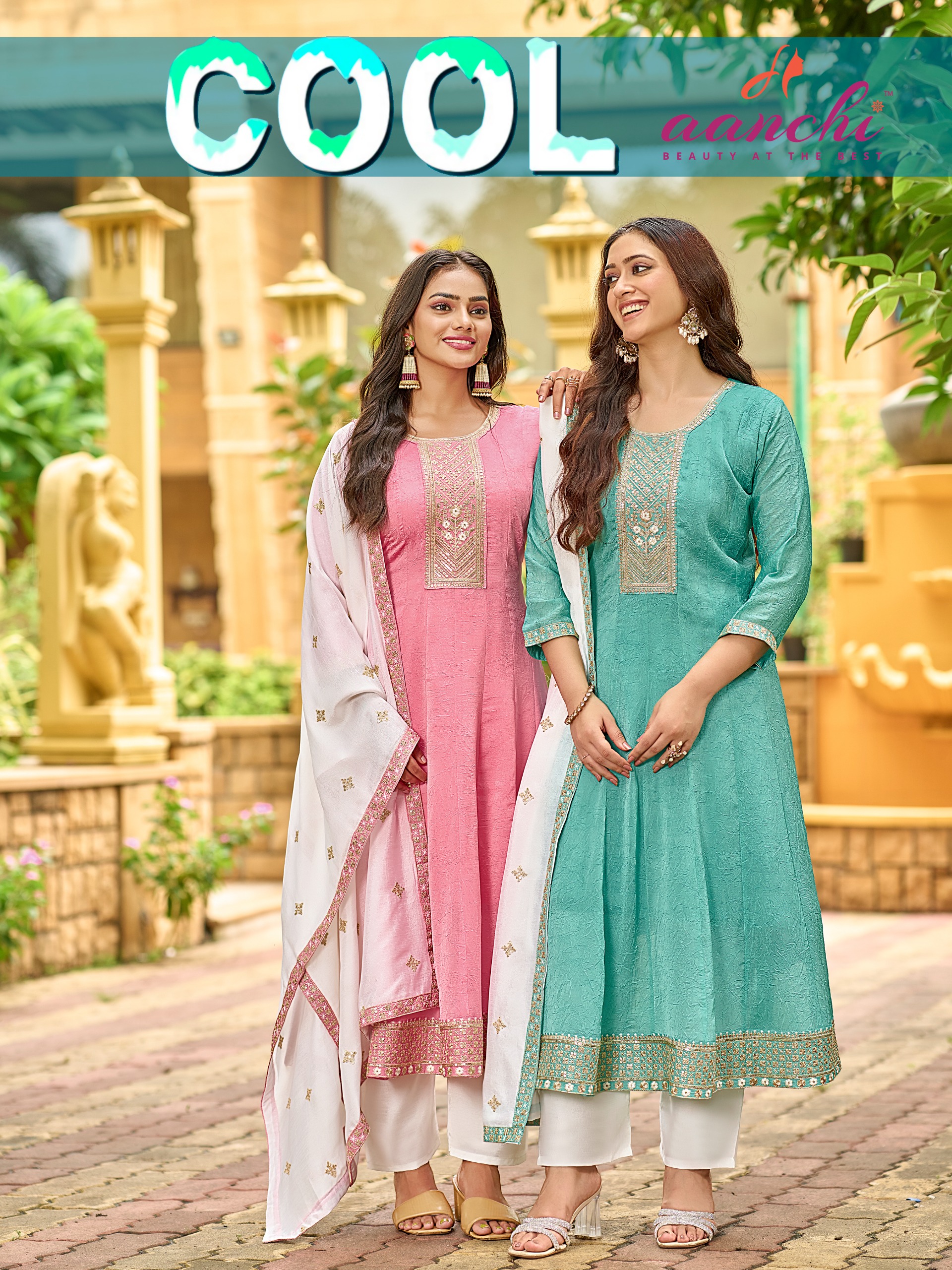 Aanchi Cool 3 Piece Wholesale Flair Anarkali Kurti Collection