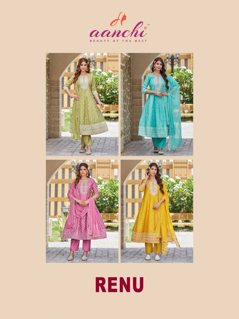 Aanchi Renu Roman Silk Wholesale Kurti Bottom With Dupatta Collection