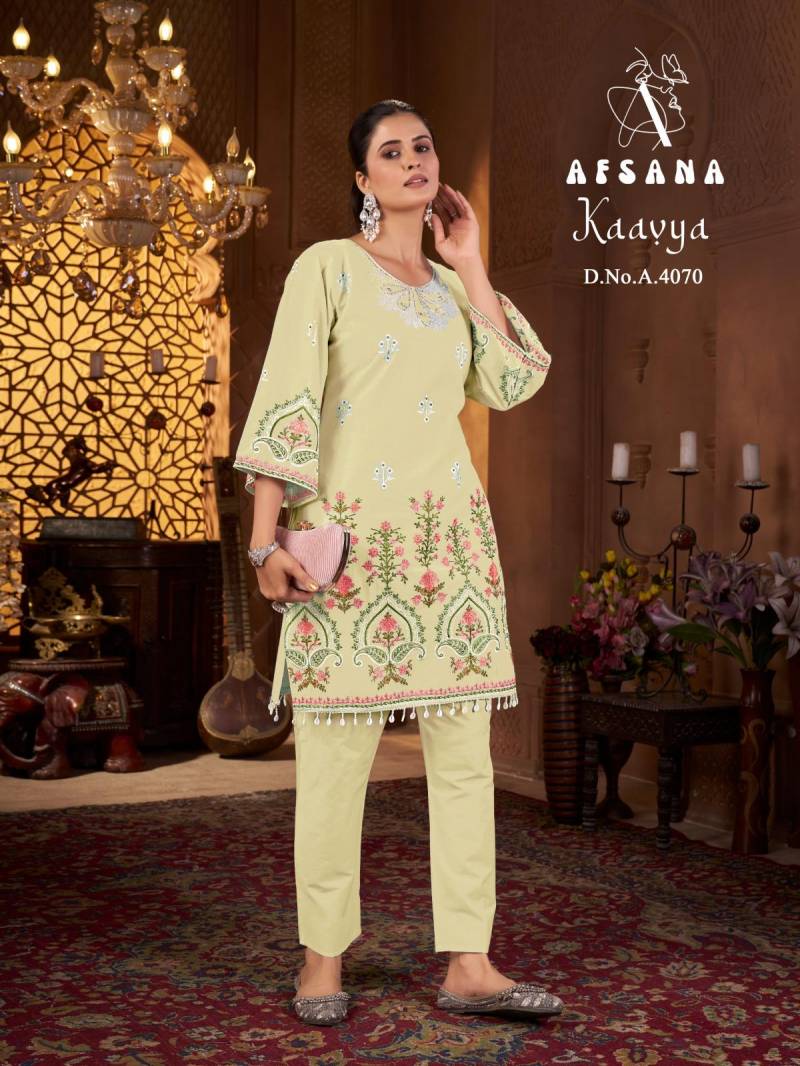 Afsana Kaavya Wholesale Readymade Cotton Kurti With Pant