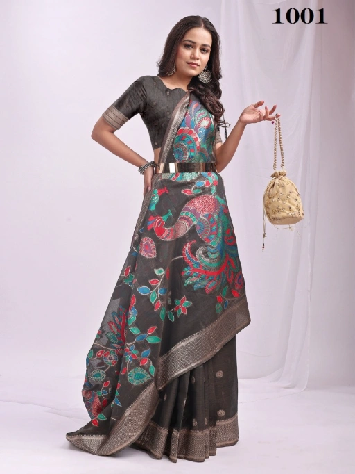 Astita Morni Linen Cotton Kalamkari Wholesale Sarees - Image 10