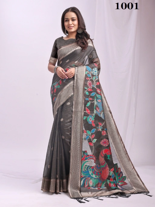 Astita Morni Linen Cotton Kalamkari Wholesale Sarees - Image 11