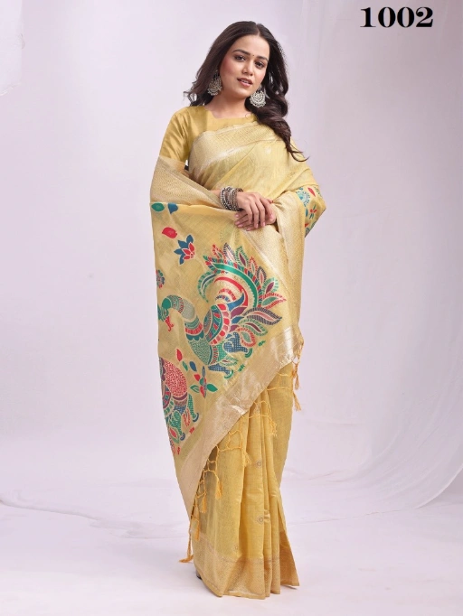 Astita Morni Linen Cotton Kalamkari Wholesale Sarees - Image 8