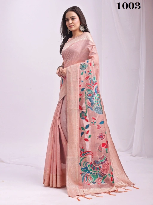 Astita Morni Linen Cotton Kalamkari Wholesale Sarees - Image 9