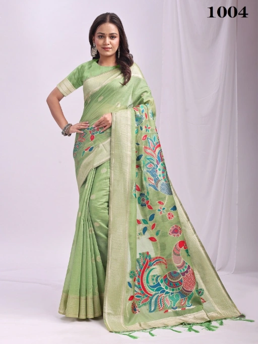 Astita Morni Linen Cotton Kalamkari Wholesale Sarees - Image 2