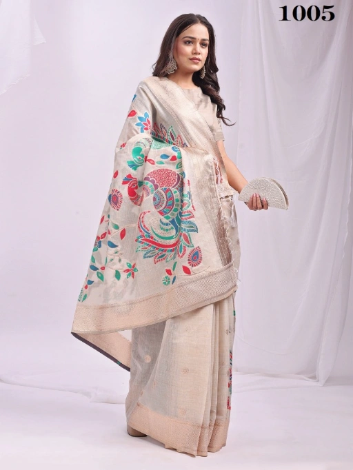 Astita Morni Linen Cotton Kalamkari Wholesale Sarees - Image 3