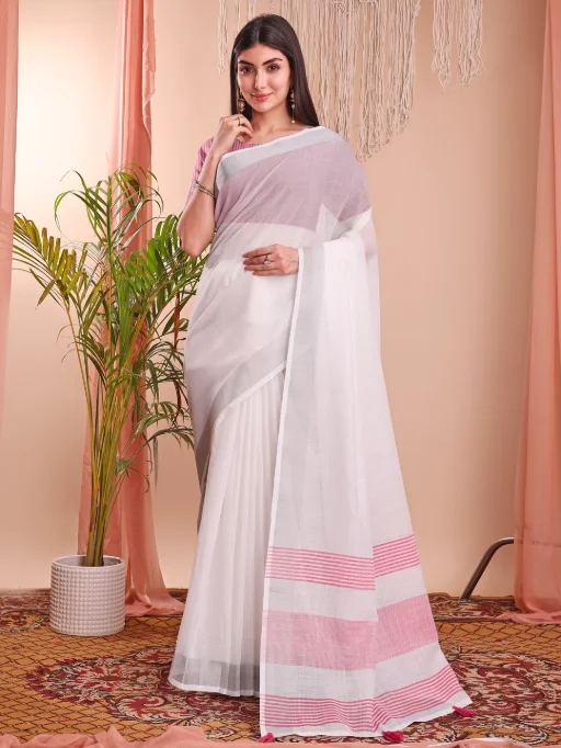 Astita The White Loom Linen Cotton Saree Wholesale - Image 9
