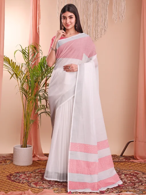Astita The White Loom Linen Cotton Saree Wholesale - Image 7