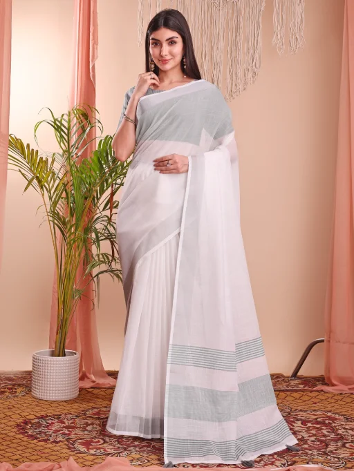 Astita The White Loom Linen Cotton Saree Wholesale - Image 11