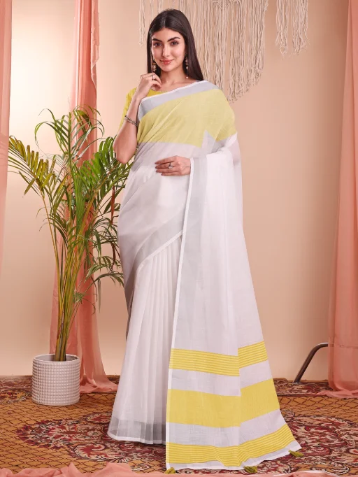 Astita The White Loom Linen Cotton Saree Wholesale - Image 2