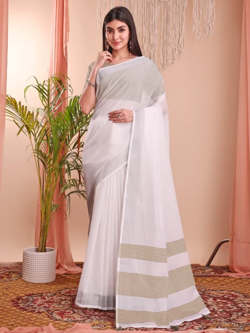 Astita The White Loom Linen Cotton Saree Wholesale - Image 3
