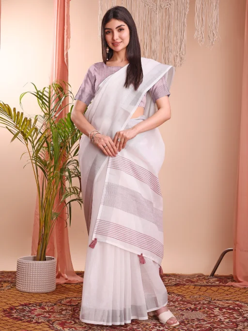 Astita The White Loom Linen Cotton Saree Wholesale - Image 4