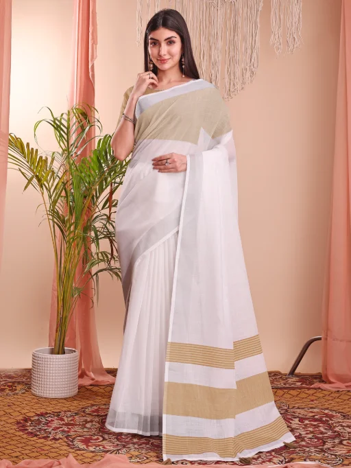Astita The White Loom Linen Cotton Saree Wholesale - Image 6
