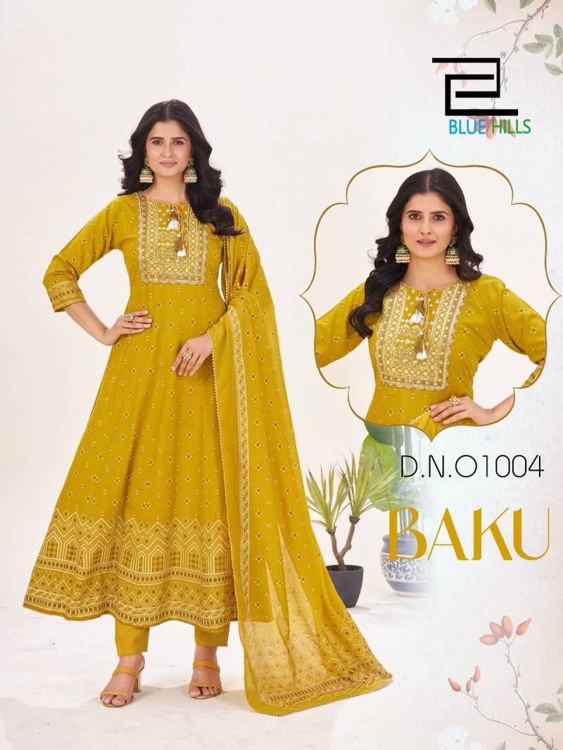 Blue Hills Baku Rayon Anarkali Kurti Bottom With Dupatta Collection