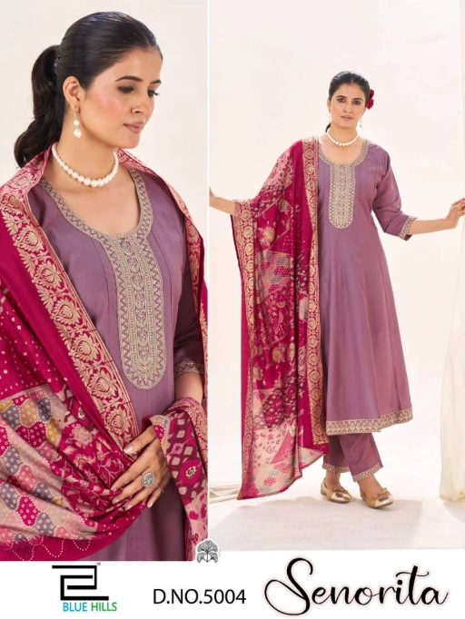 Blue Hills Senorita Wholesale Roman Aanrkali Kurti With Bottom Dupatta - Image 2